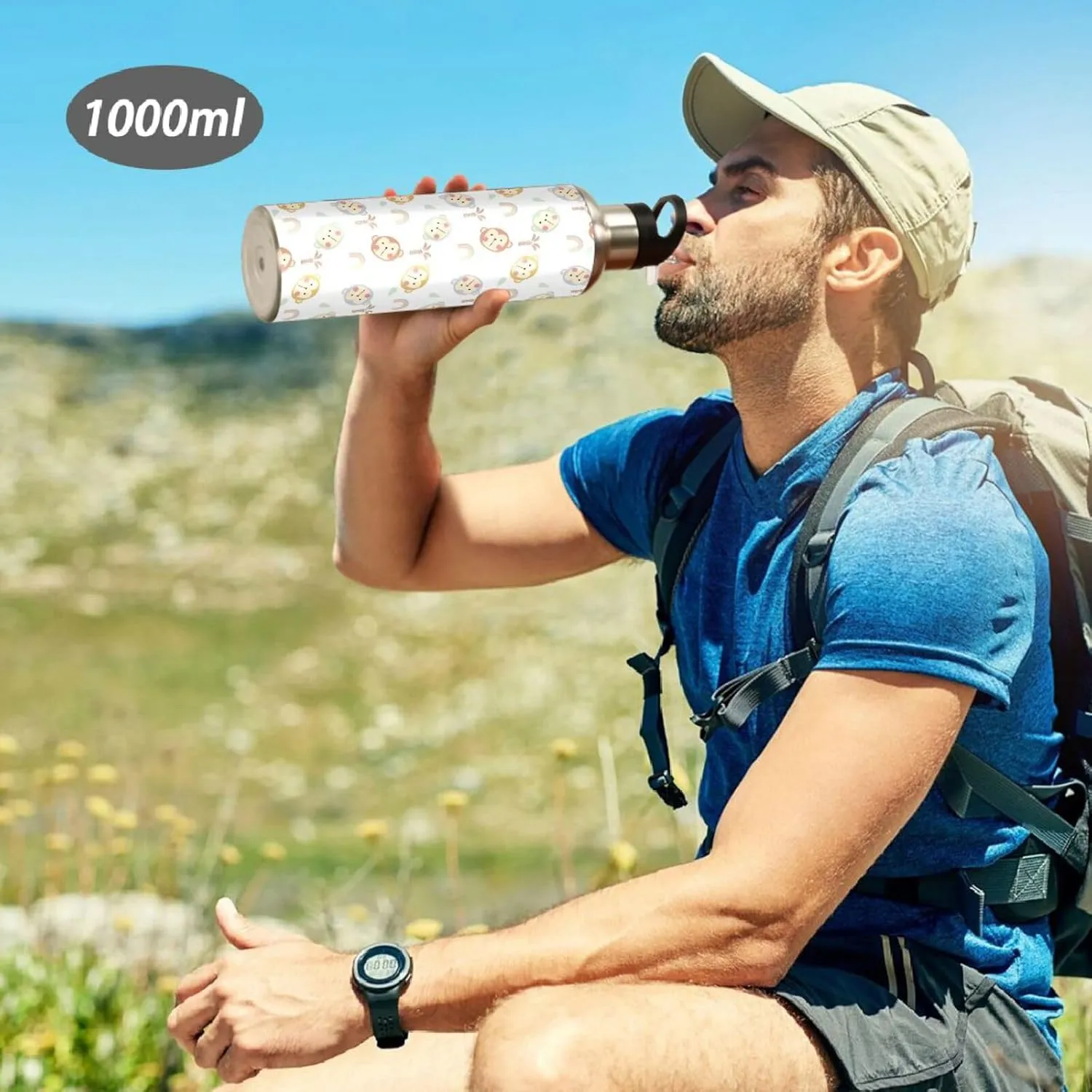 Monkey Cartoon Water Bottle with Straw Lid Double Wall Rainbow Thermos Bottle Vacuum Insulated Flask Stainless Steel Water Bottle for Gym Outdoor 20 OZ
