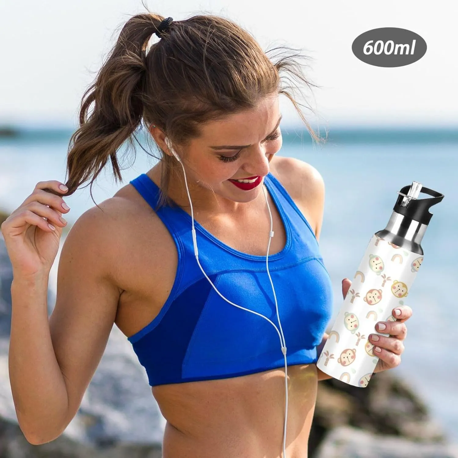 Monkey Cartoon Water Bottle with Straw Lid Double Wall Rainbow Thermos Bottle Vacuum Insulated Flask Stainless Steel Water Bottle for Gym Outdoor 20 OZ