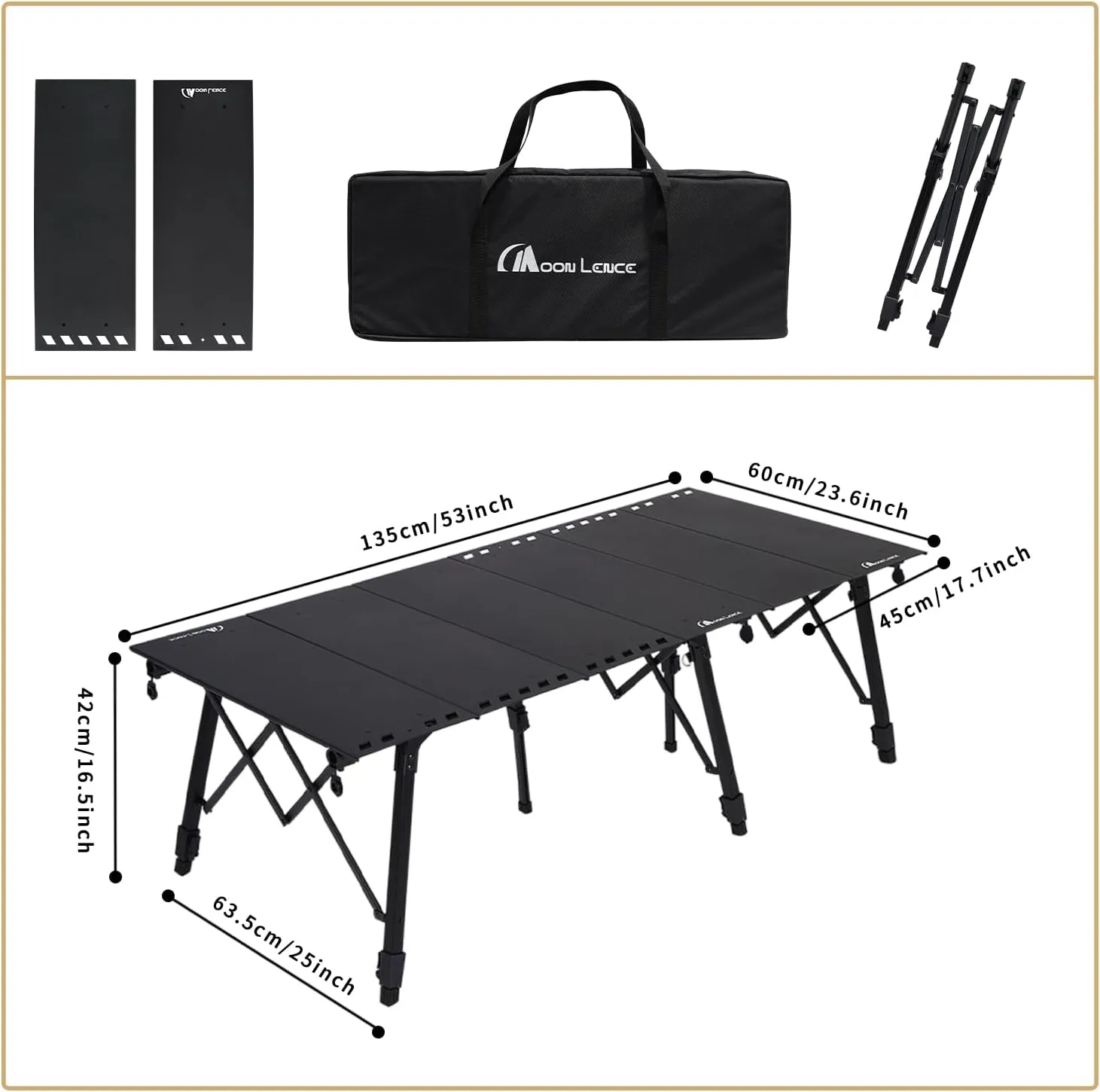 MOON LENCE Outdoor Folding Portable Picnic Table With Adjustable Legs, Easy Set Up and Storage Bag for Camping, Beach (L-ex)