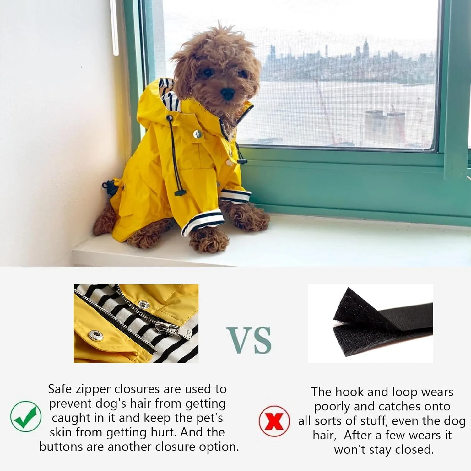Morezi Dog Zip Up Raincoat with Reflective Buttons, Rain/Water Resistant, Adjustable Drawstring, Removable Hood, Raincoats with Legs 8lbs to 80lbs Available - Yellow - L