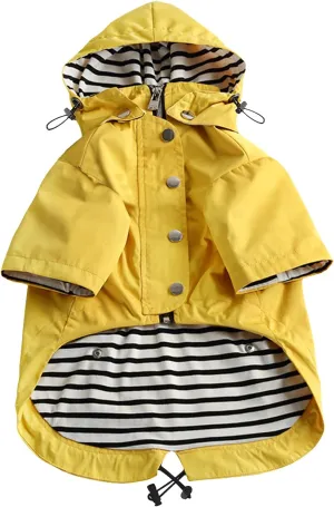 Morezi Dog Zip Up Raincoat with Reflective Buttons, Rain/Water Resistant, Adjustable Drawstring, Removable Hood, Raincoats with Legs 8lbs to 80lbs Available - Yellow - L