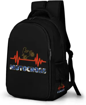 Motocross Heartbeat Pulse Unisex Backpack Casual Daypacks Dual Compartment Shoulders Bag for Camping Hiking Travel Gear