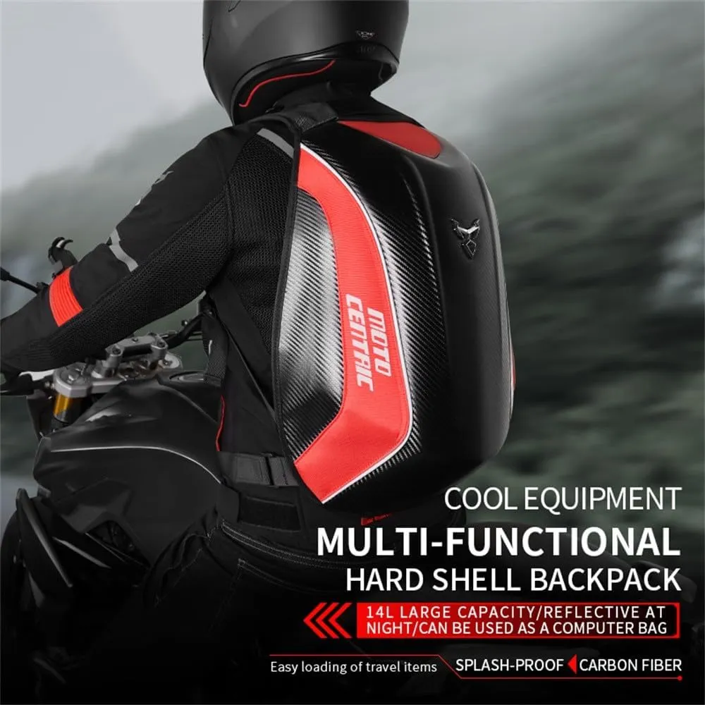 Motorcycle Backpack Waterproof Large Capacity Carbon Fiber Rider Backpack Hard Shell Reflective Motorbike Travel Suitcase Light Version (Blue)