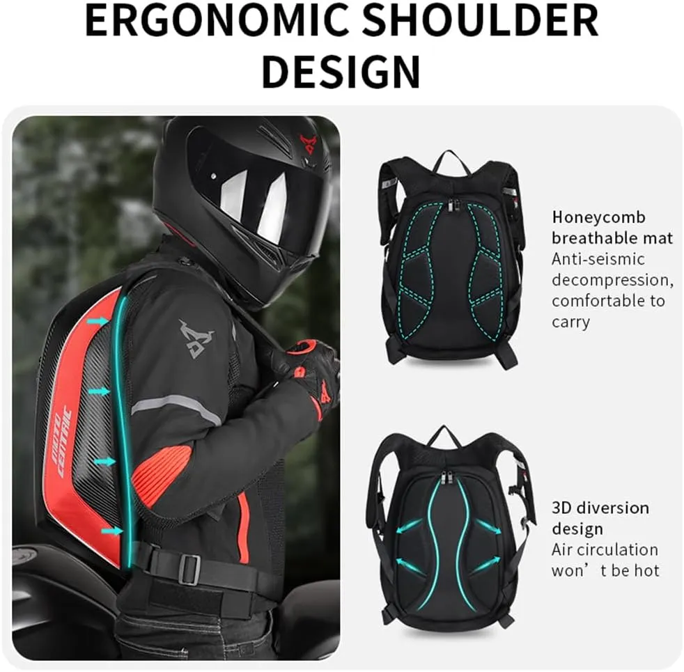 Motorcycle Backpack Waterproof Large Capacity Carbon Fiber Rider Backpack Hard Shell Reflective Motorbike Travel Suitcase Light Version (Blue)