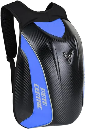 Motorcycle Backpack Waterproof Large Capacity Carbon Fiber Rider Backpack Hard Shell Reflective Motorbike Travel Suitcase Light Version (Blue)