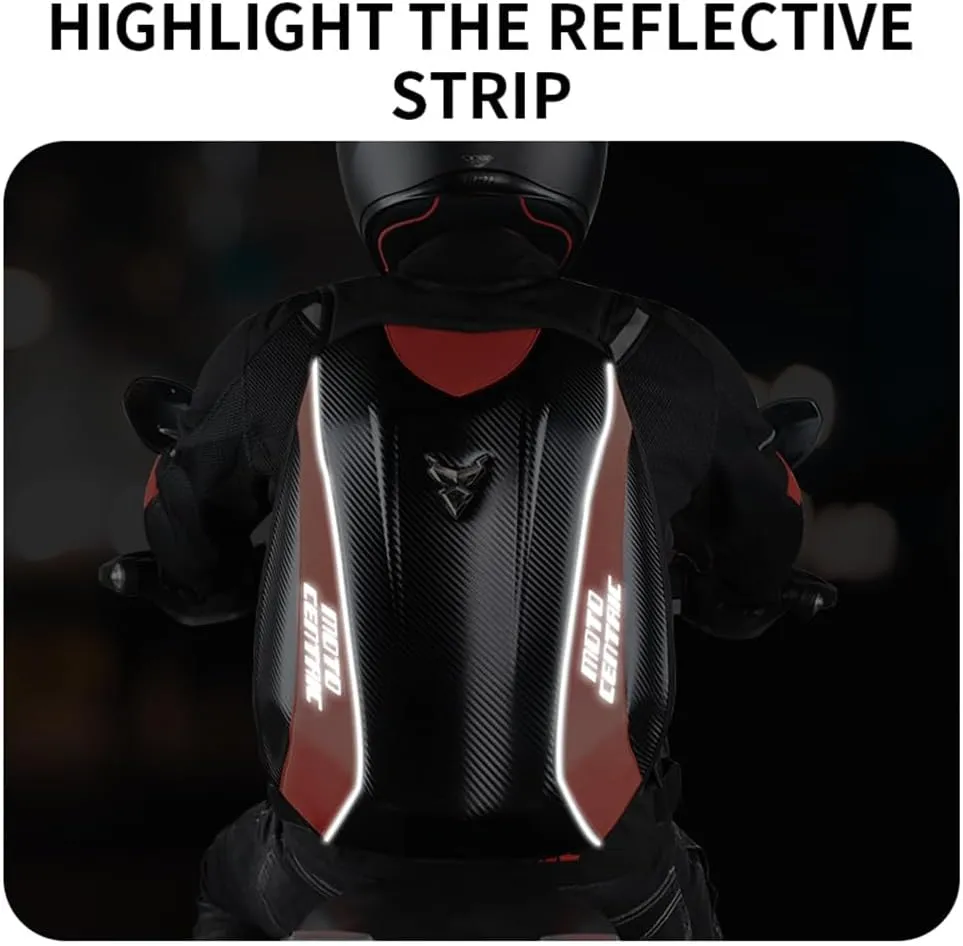Motorcycle Backpack Waterproof Large Capacity Carbon Fiber Rider Backpack Hard Shell Reflective Motorbike Travel Suitcase Light Version (Blue)