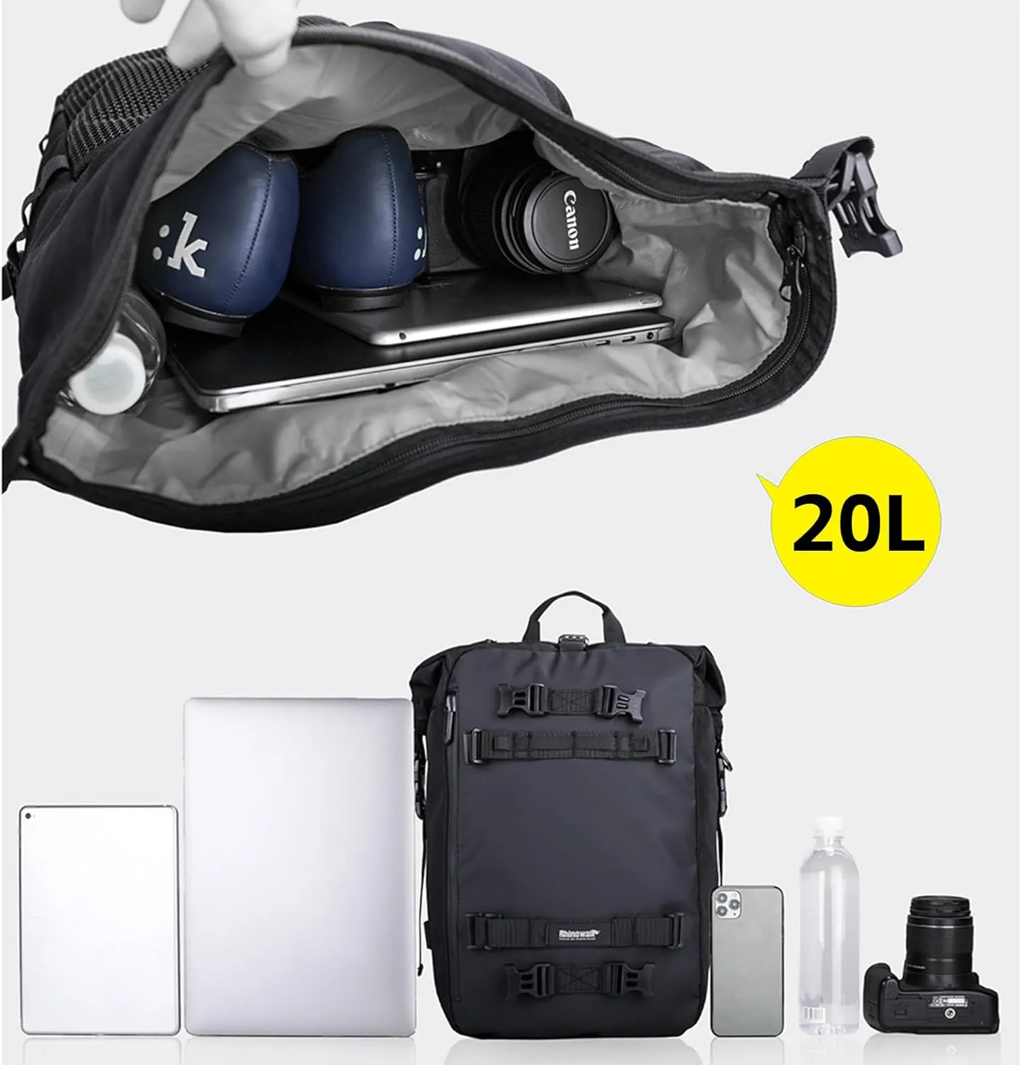 Motorcycle Luggage Bag Rhinowalk Waterproof Tail Bag,Motorcycle Rear Seat Bag,Motorbike backpack,Rhinowalk Side Bag,Black 20L