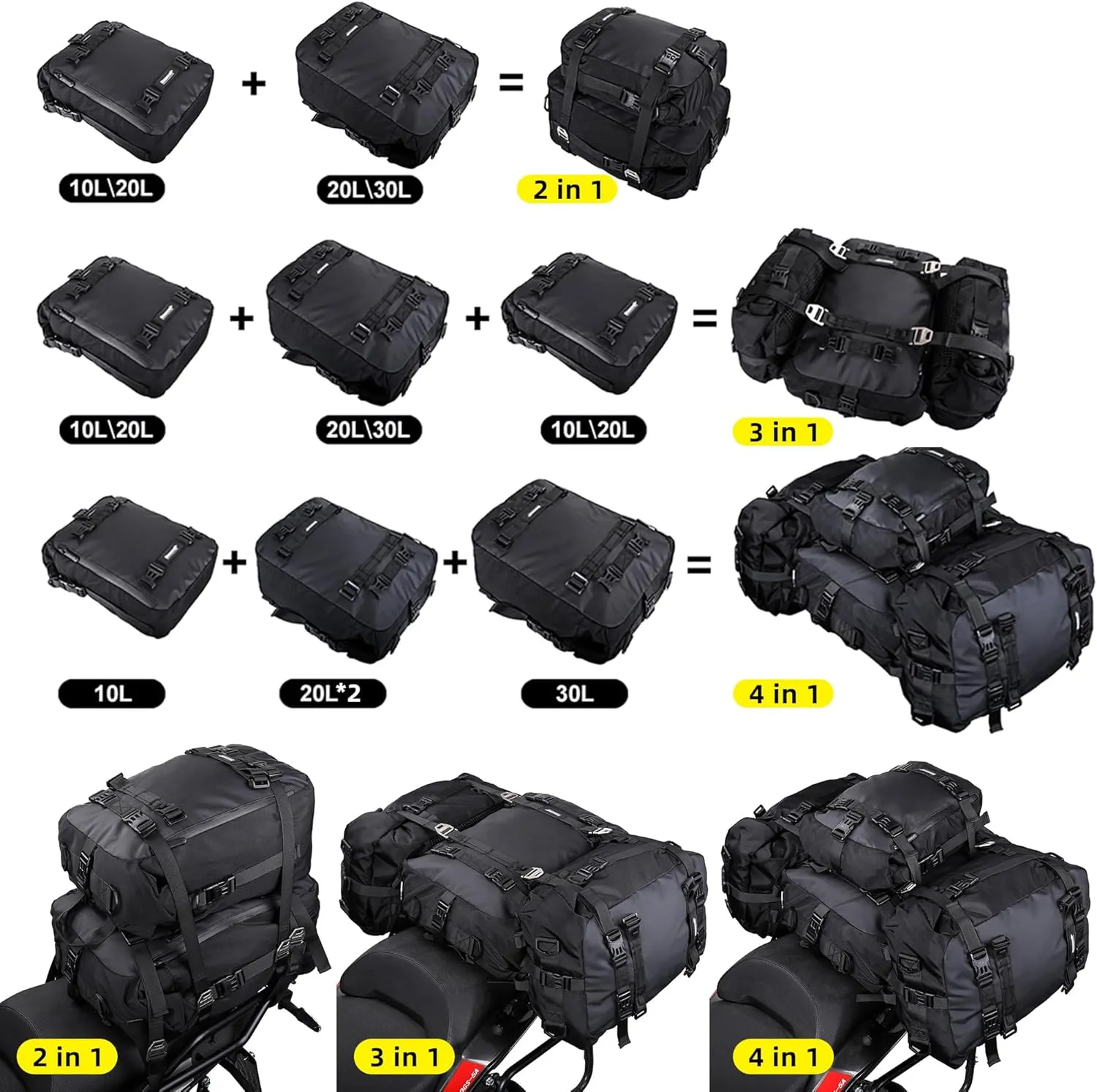 Motorcycle Luggage Bag Rhinowalk Waterproof Tail Bag,Motorcycle Rear Seat Bag,Motorbike backpack,Rhinowalk Side Bag,Black 20L