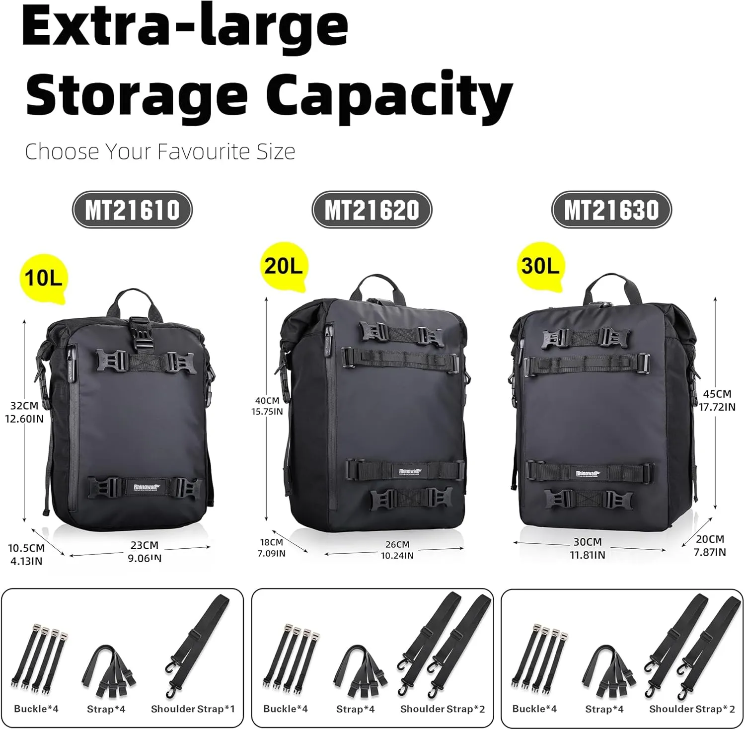 Motorcycle Luggage Bag Rhinowalk Waterproof Tail Bag,Motorcycle Rear Seat Bag,Motorbike backpack,Rhinowalk Side Bag,Black 20L