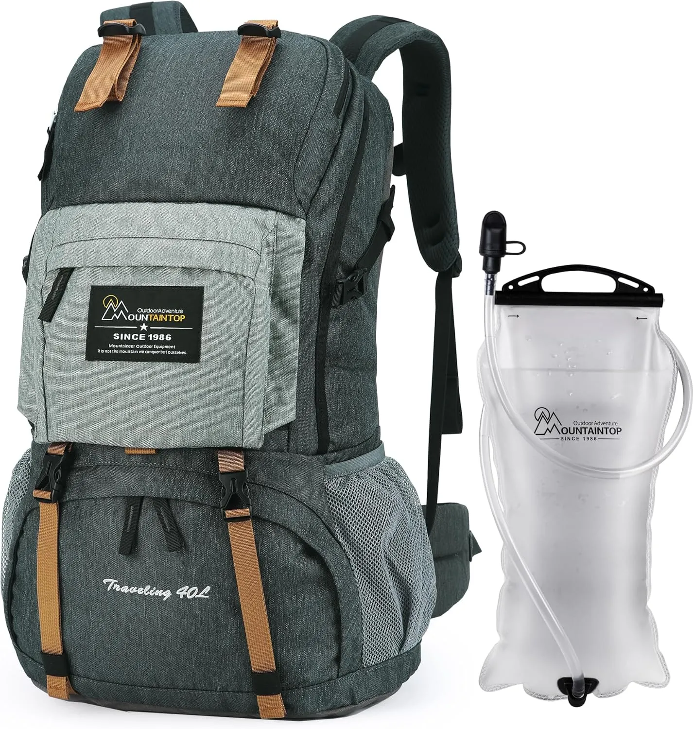 MOUNTAINTOP 40L Hiking Backpack with 3L Hydration Bladder for Women & Men Outdoor Travel Camping Day Pack with Rain Cover, 21.7 x 13 x 7.9 in,Dark Grey