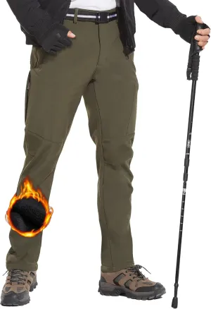 MOURCE Men's Fleece Lined Snow Hiking Pants Water Resistant，Insulated Winter Ski Pants 6 Zip Pockets and Belt
