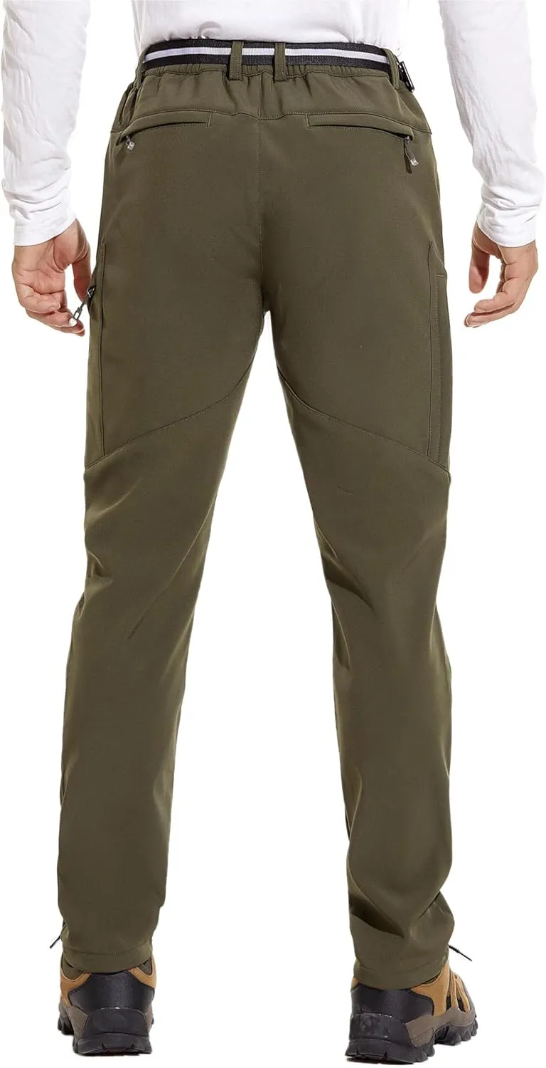 MOURCE Men's Fleece Lined Snow Hiking Pants Water Resistant，Insulated Winter Ski Pants 6 Zip Pockets and Belt