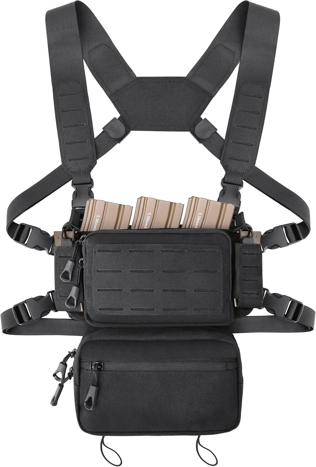 MOZETO Tactical Chest Rig, 1000 Denier Cordura Nylon Fabric Molle Micro Chest Rigs with 5.56/7.62 Magazine Pouch Holder