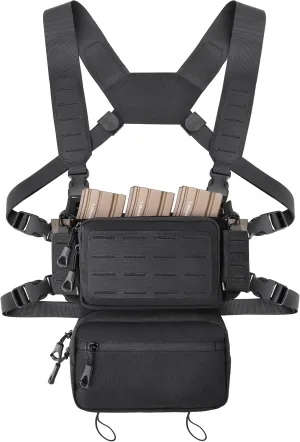 MOZETO Tactical Chest Rig, 1000 Denier Cordura Nylon Fabric Molle Micro Chest Rigs with 5.56/7.62 Magazine Pouch Holder