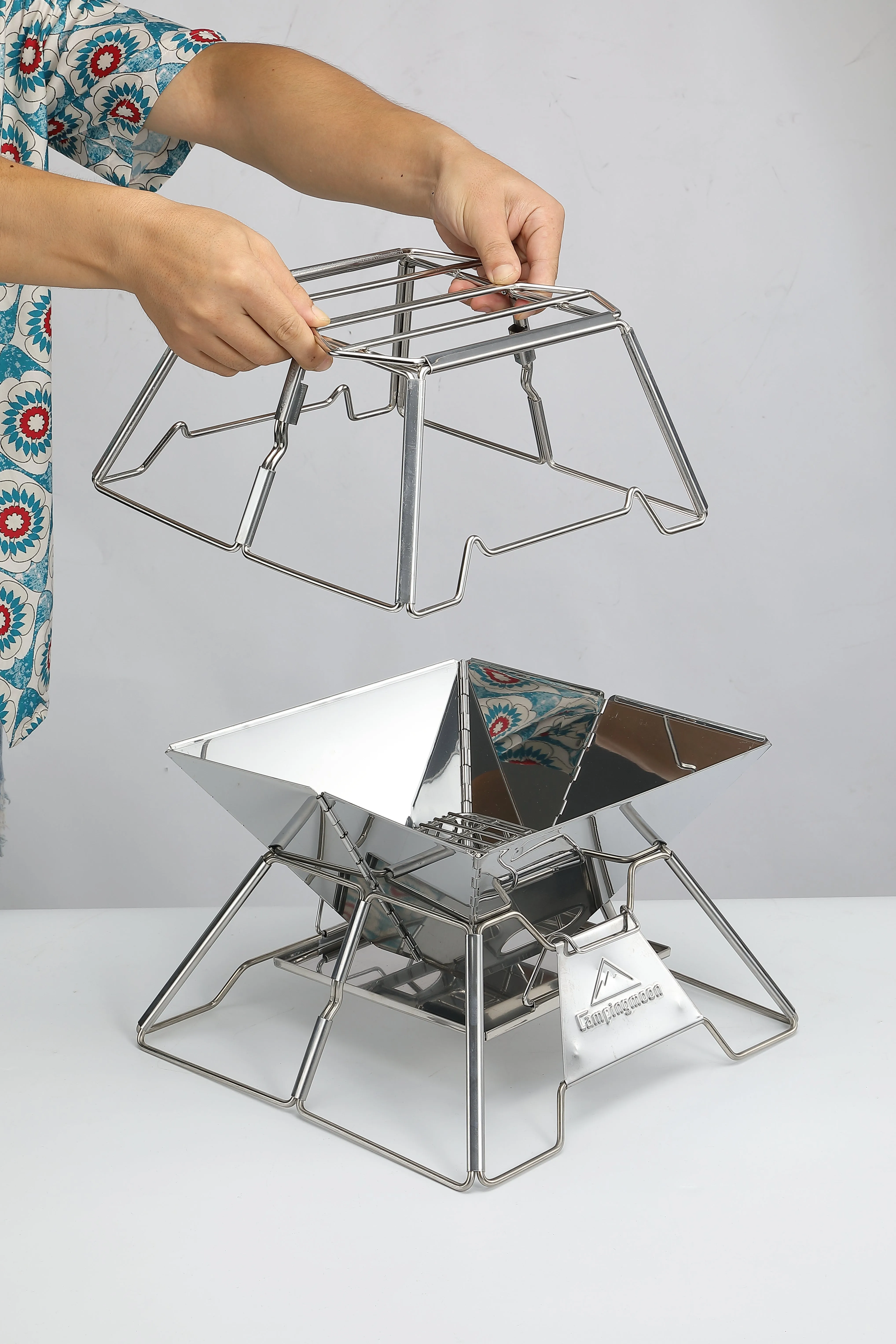 MT-2-ST Collapsible Stainless Steel Campfire Cooking Stand Trivet for Outdoor Camping
