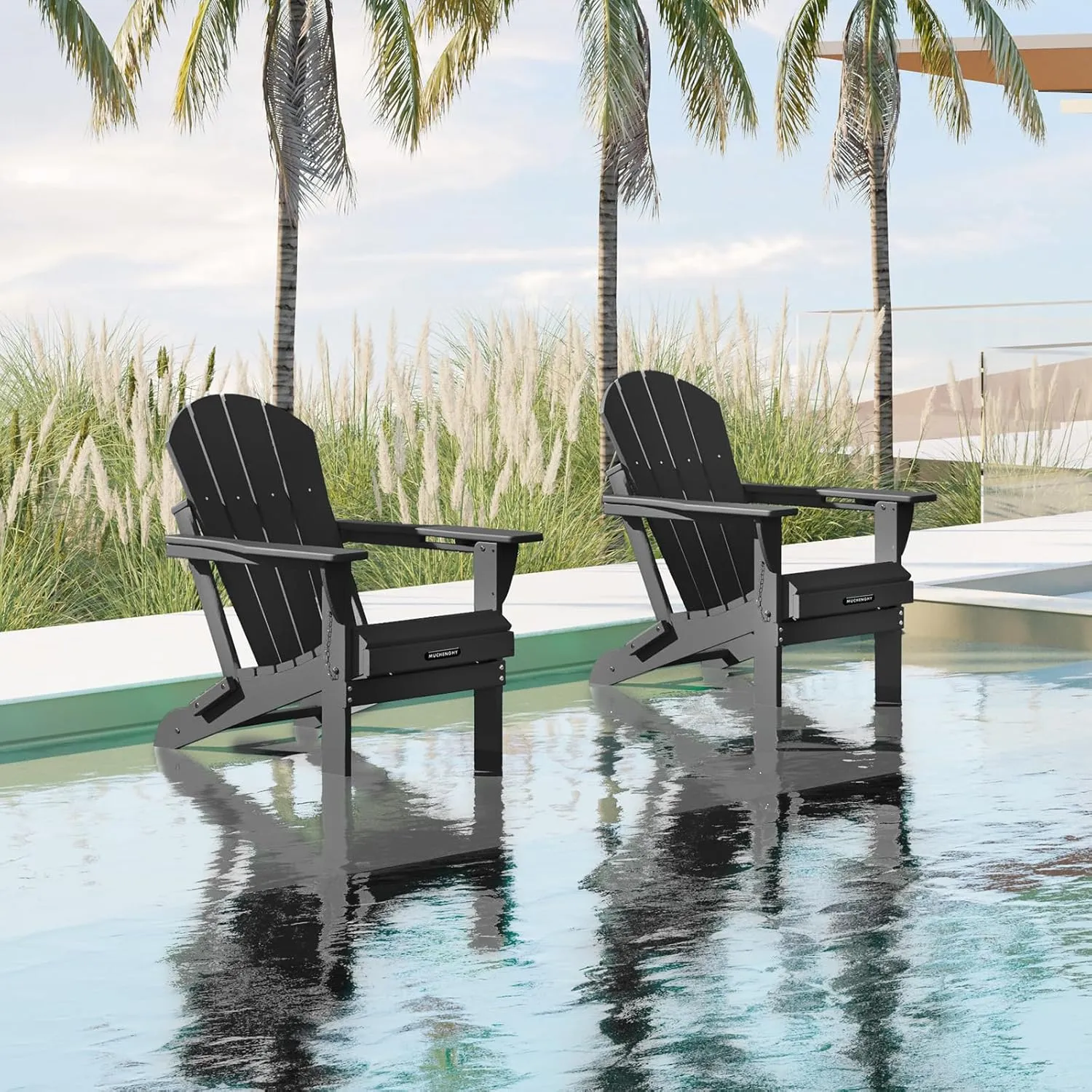 MUCHENGHY Folding Adirondack Chairs Patio Chairs Outdoor Adirondack Chair Weather Resistant Chair for Patio, Outside, Deck, Backyard, Fire Pit Chair, Campfire Chairs (Black)