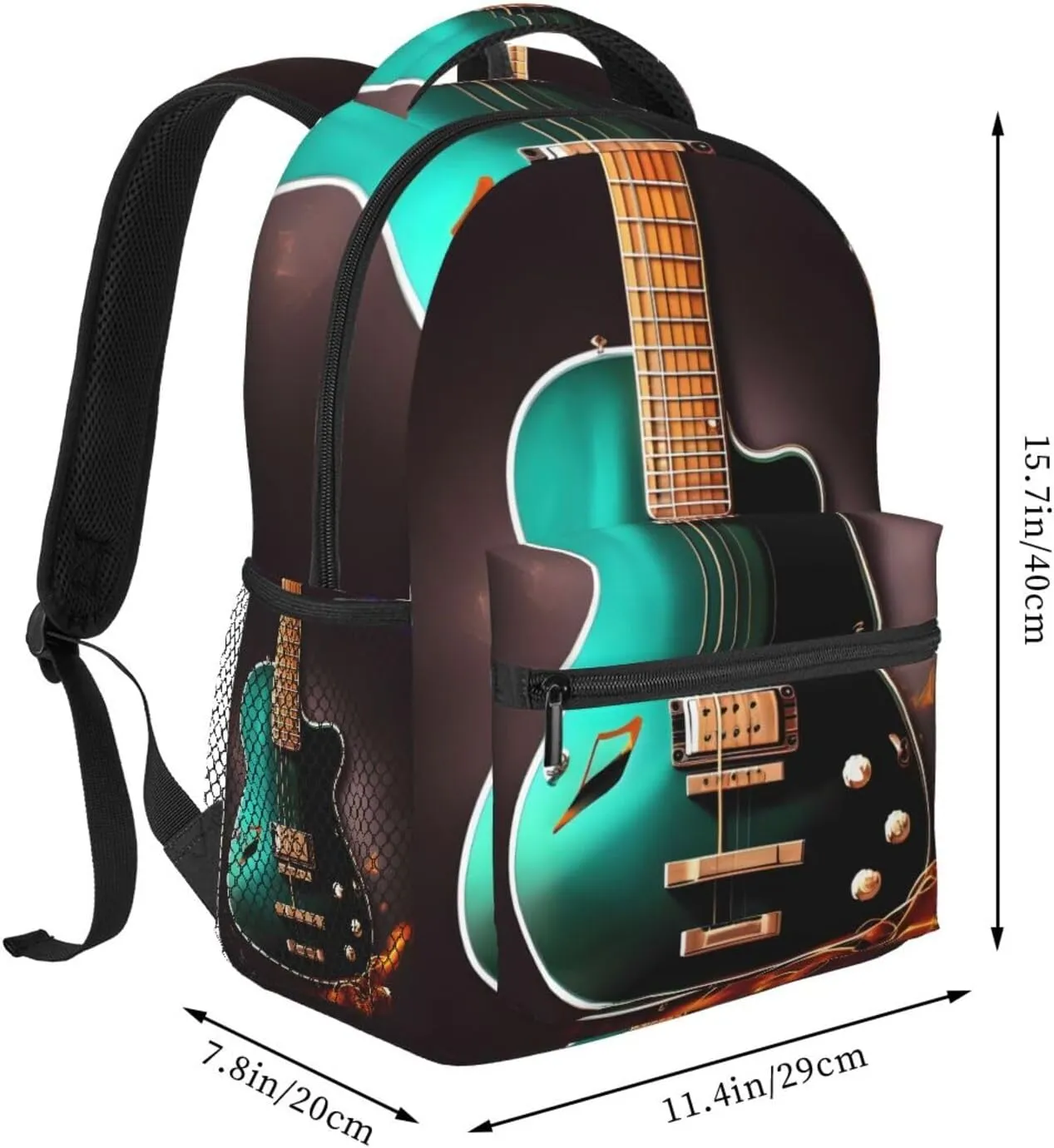 Music Green Guitar Print Laptop Backpack Stylish Bookbag College Daypack Travel Business Work Bag For Men Women