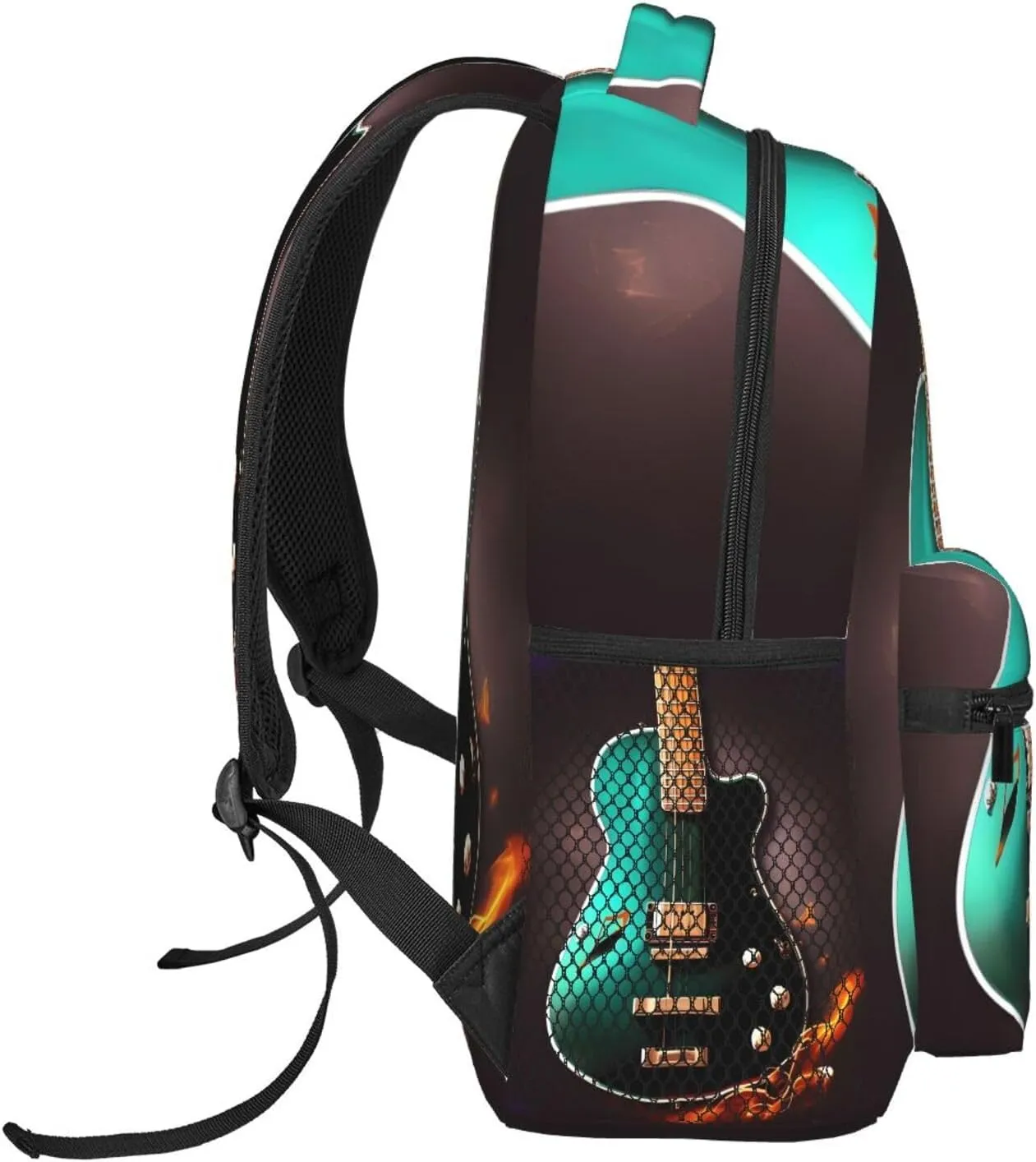 Music Green Guitar Print Laptop Backpack Stylish Bookbag College Daypack Travel Business Work Bag For Men Women