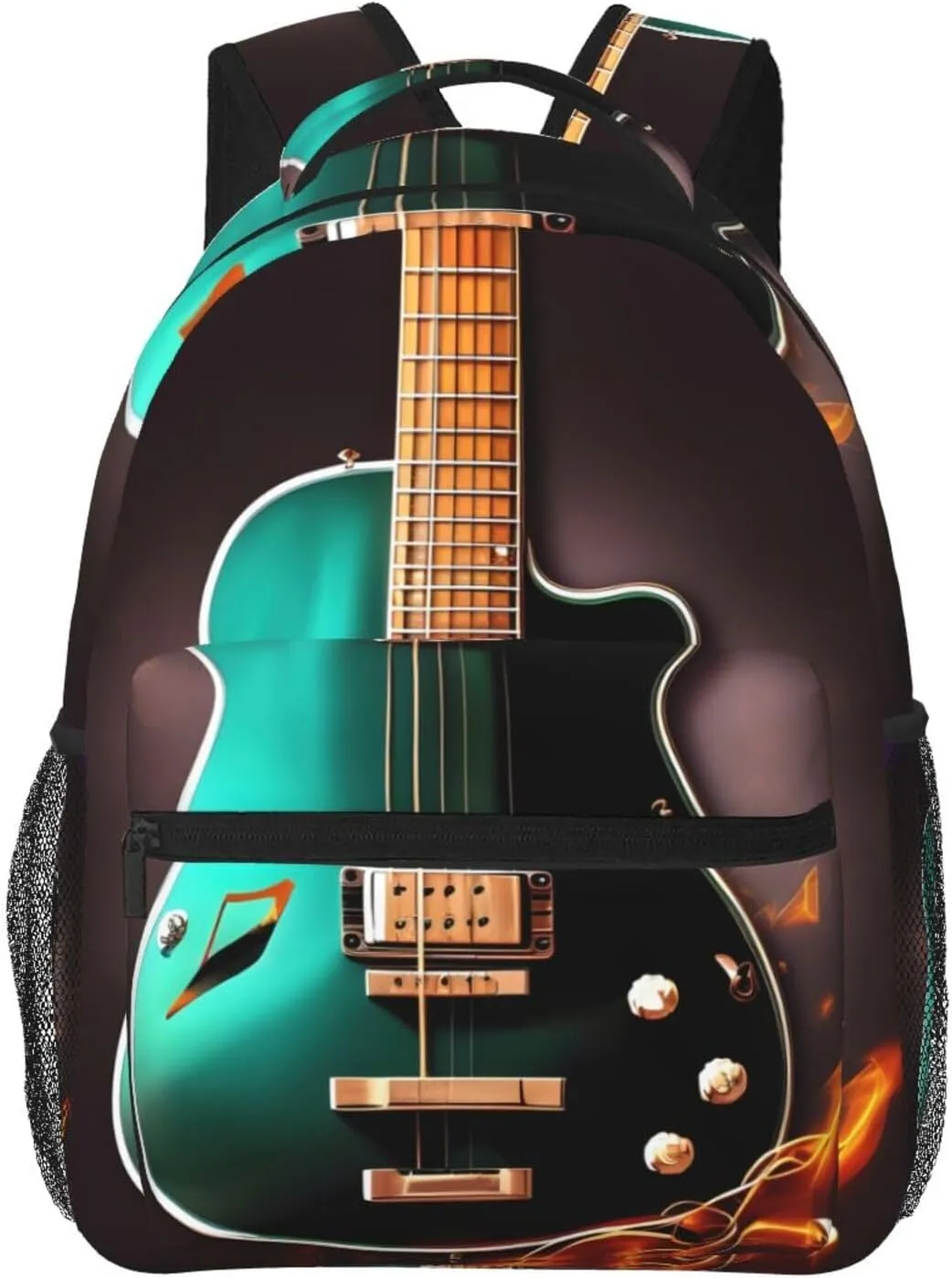 Music Green Guitar Print Laptop Backpack Stylish Bookbag College Daypack Travel Business Work Bag For Men Women