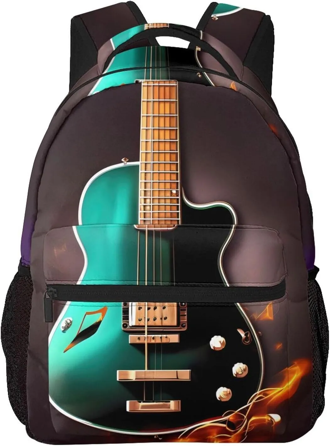 Music Green Guitar Print Laptop Backpack Stylish Bookbag College Daypack Travel Business Work Bag For Men Women