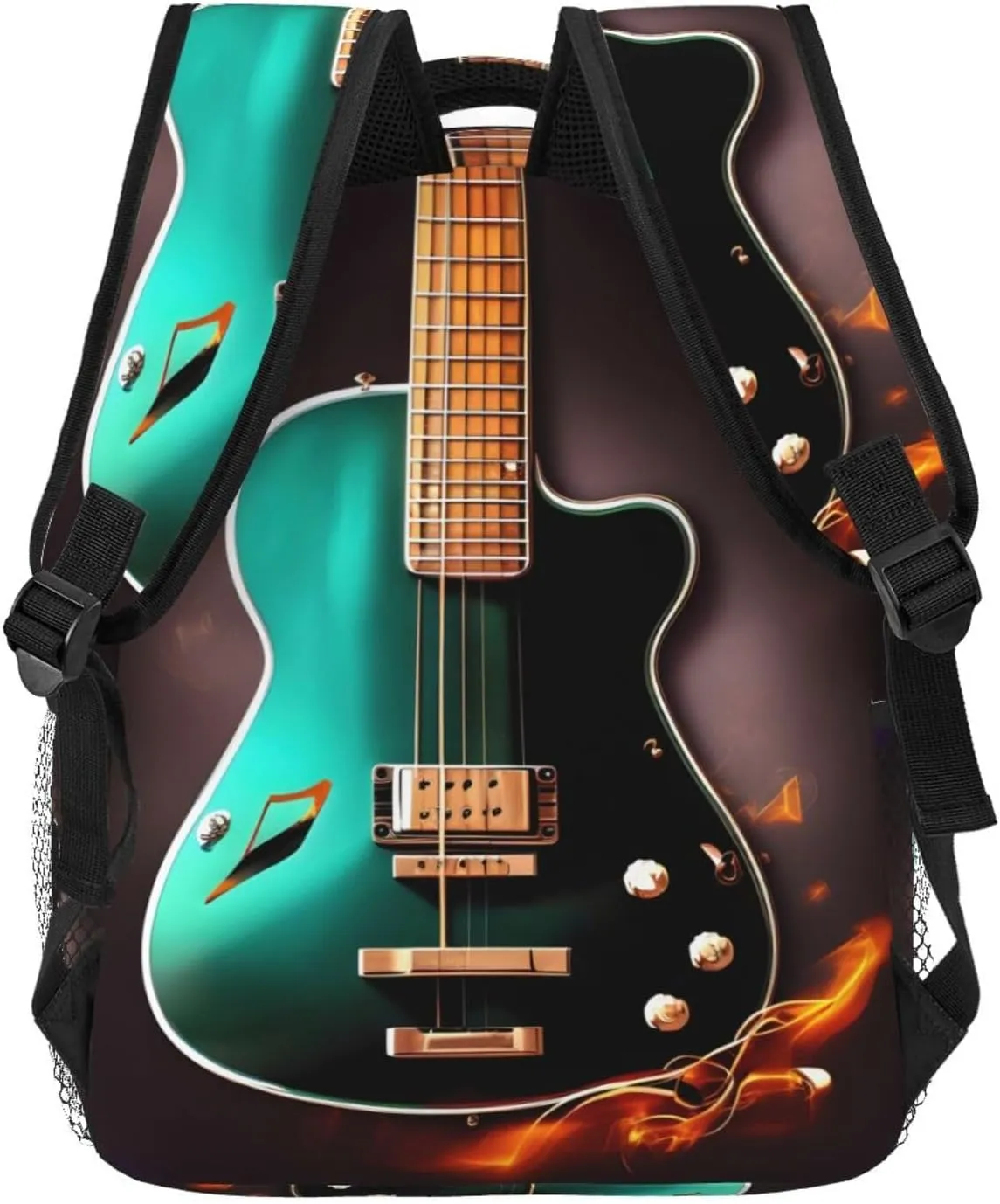 Music Green Guitar Print Laptop Backpack Stylish Bookbag College Daypack Travel Business Work Bag For Men Women
