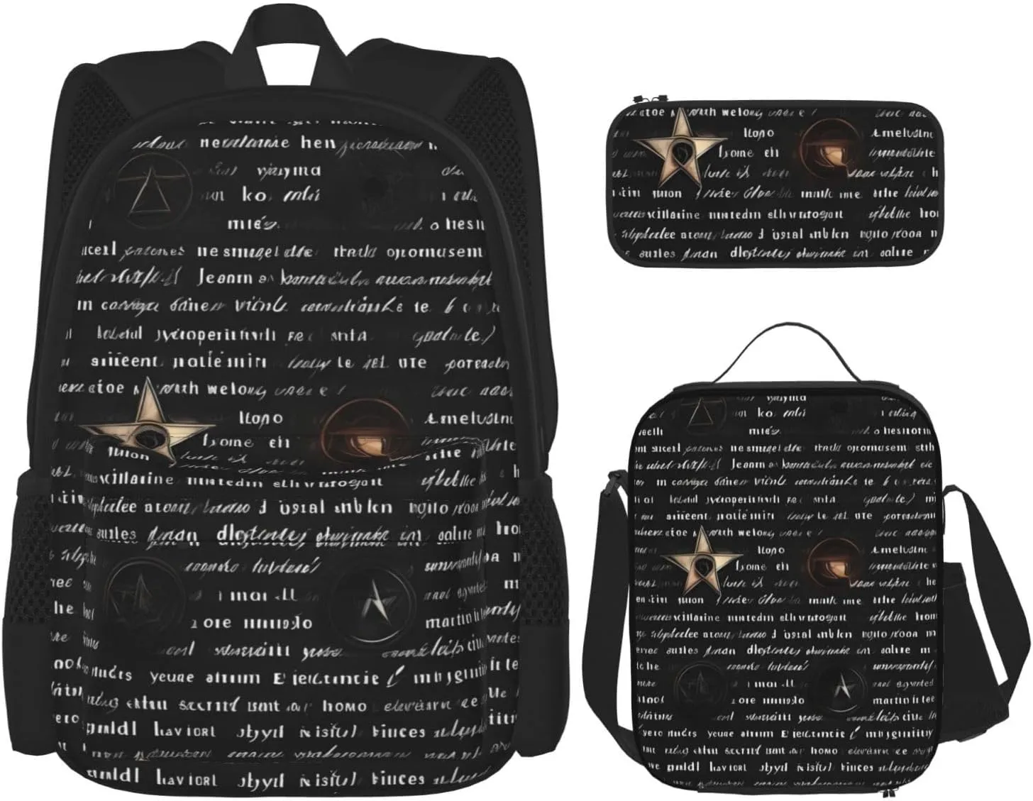 Mysterious Textbackpack 3 Piece Set, Duffel Bag,* Casual Backpack, Girls Boys Backpack For Hiking, School