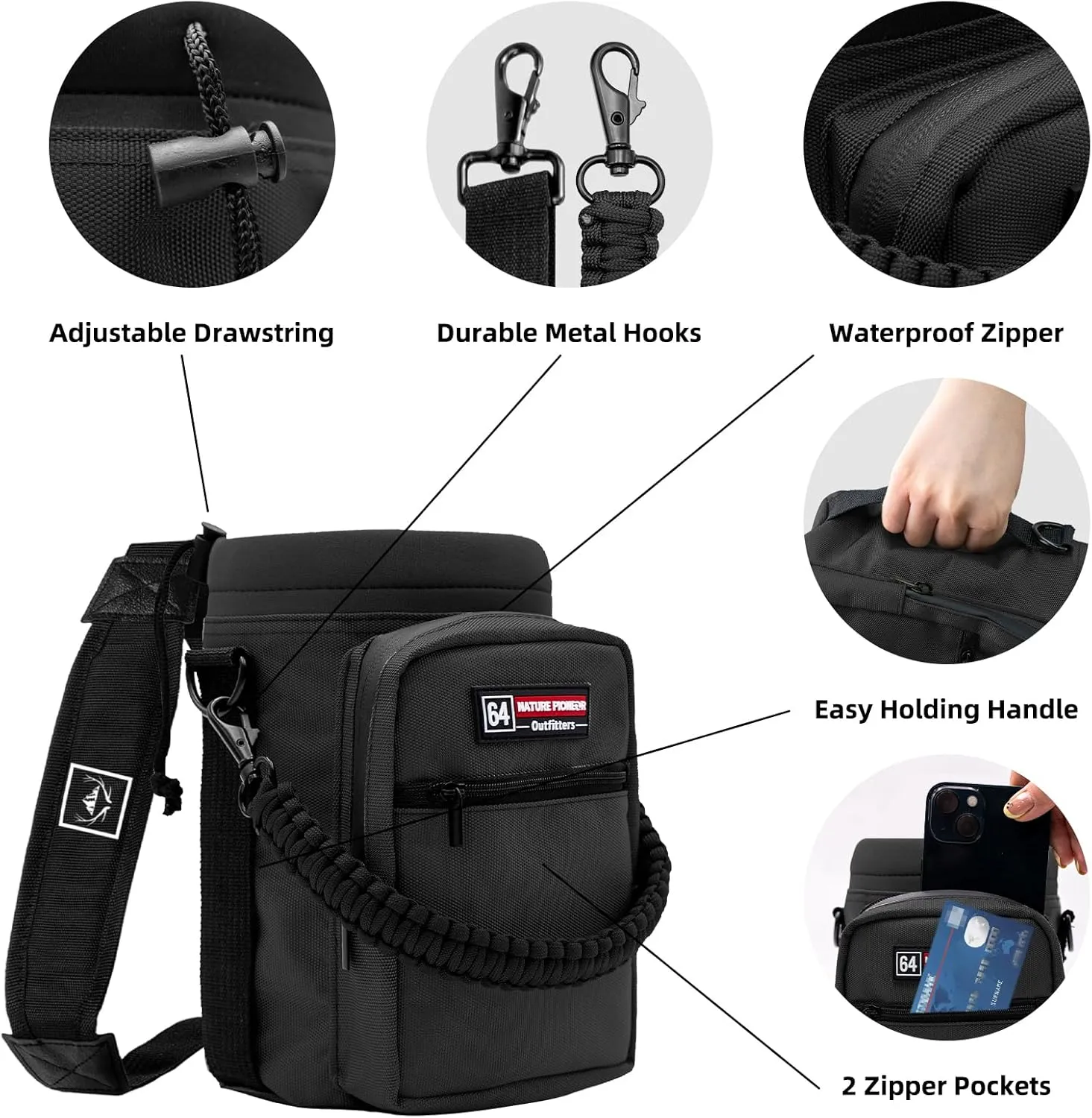 NATURE PIONEOR Insulated Water Bottle Holder with Shoulder Strap for Half/One Gallon 64oz/128OZ Sports Water Jugs Bottles, Carrier/Pouch Sleeve for Outdoor Camping, Hiking,Gym