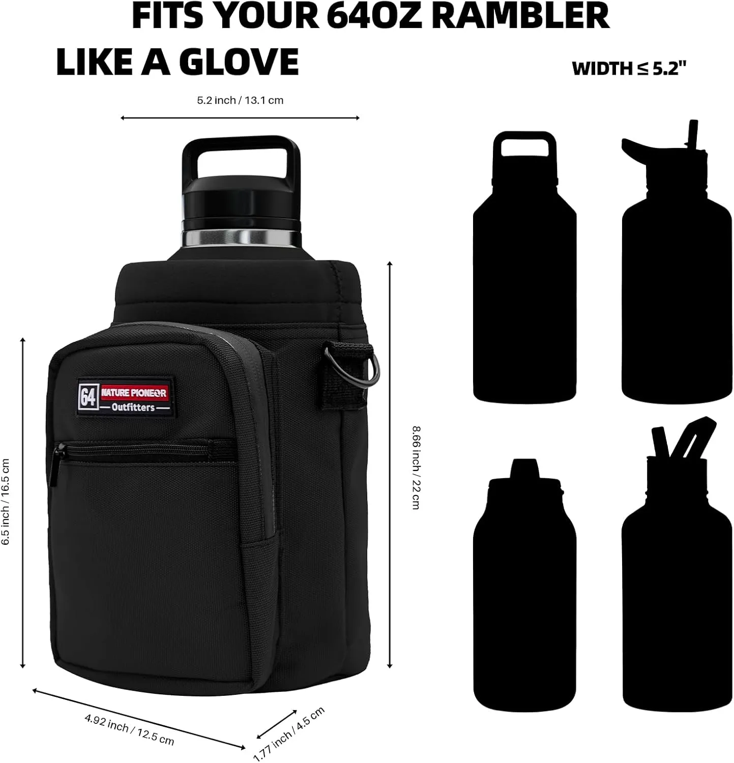 NATURE PIONEOR Insulated Water Bottle Holder with Shoulder Strap for Half/One Gallon 64oz/128OZ Sports Water Jugs Bottles, Carrier/Pouch Sleeve for Outdoor Camping, Hiking,Gym