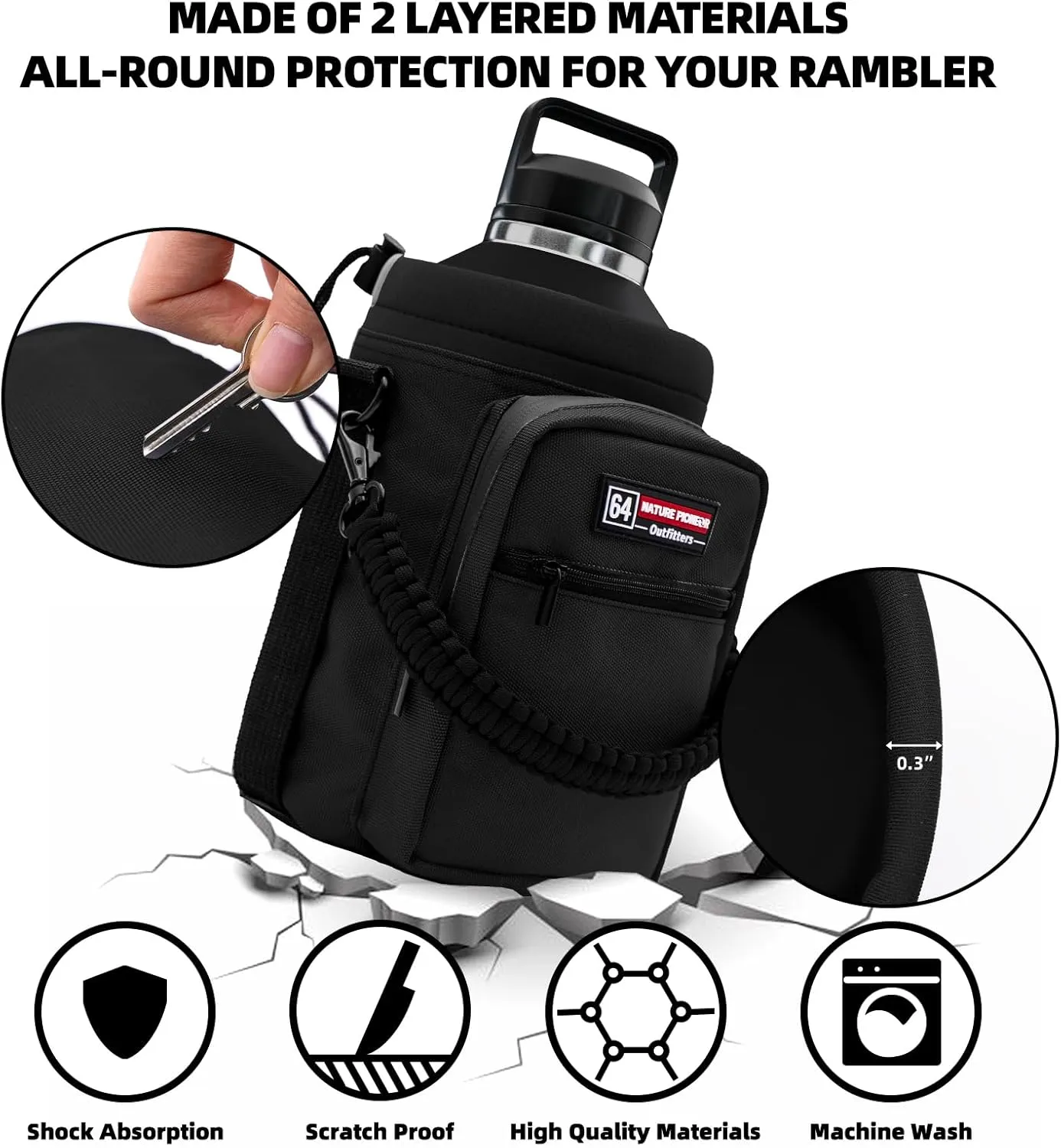 NATURE PIONEOR Insulated Water Bottle Holder with Shoulder Strap for Half/One Gallon 64oz/128OZ Sports Water Jugs Bottles, Carrier/Pouch Sleeve for Outdoor Camping, Hiking,Gym