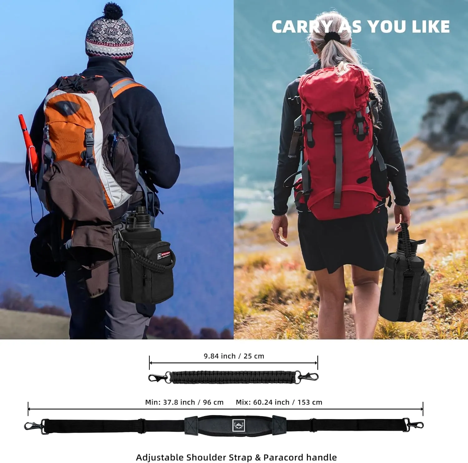 NATURE PIONEOR Insulated Water Bottle Holder with Shoulder Strap for Half/One Gallon 64oz/128OZ Sports Water Jugs Bottles, Carrier/Pouch Sleeve for Outdoor Camping, Hiking,Gym