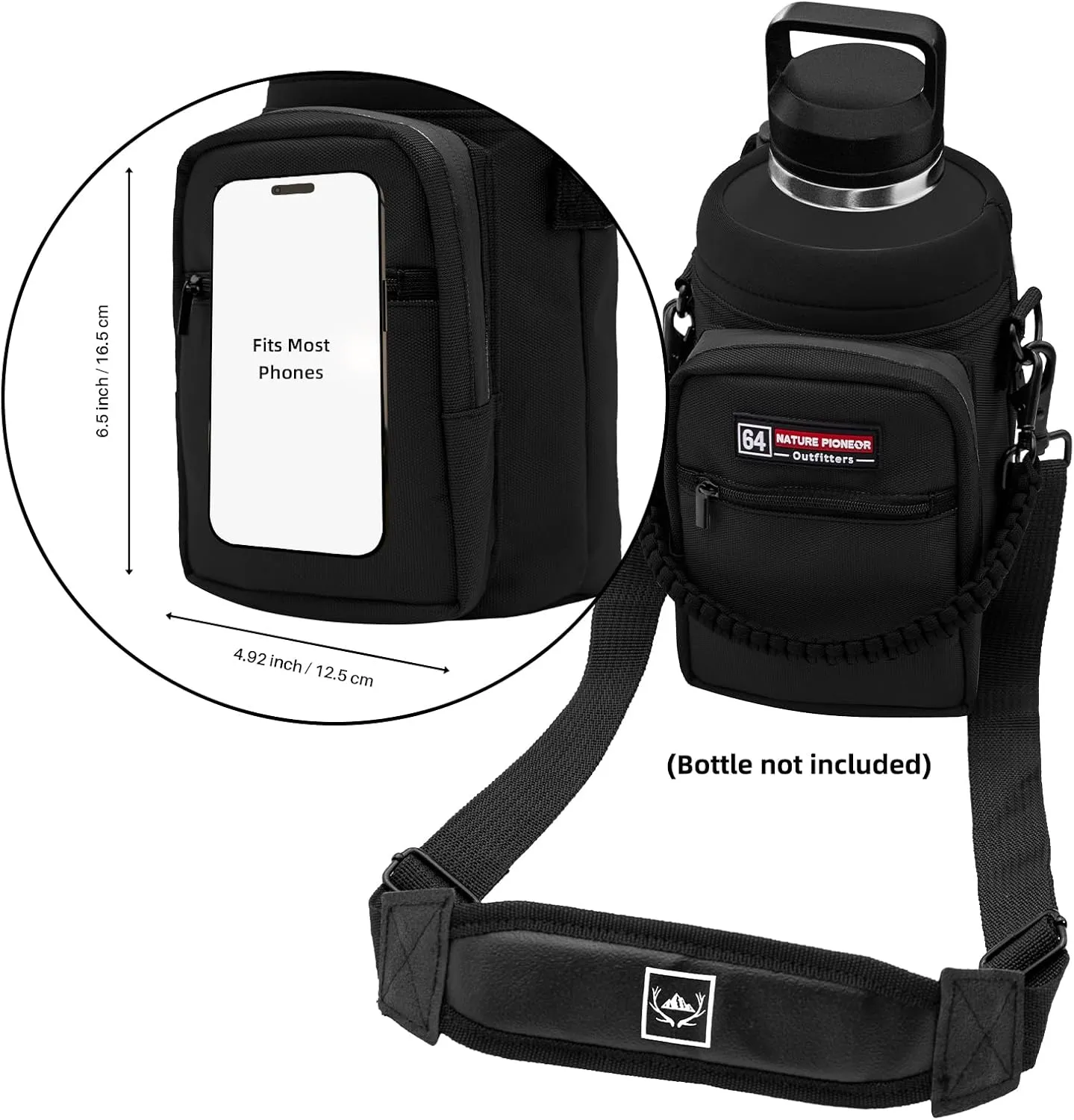 NATURE PIONEOR Insulated Water Bottle Holder with Shoulder Strap for Half/One Gallon 64oz/128OZ Sports Water Jugs Bottles, Carrier/Pouch Sleeve for Outdoor Camping, Hiking,Gym