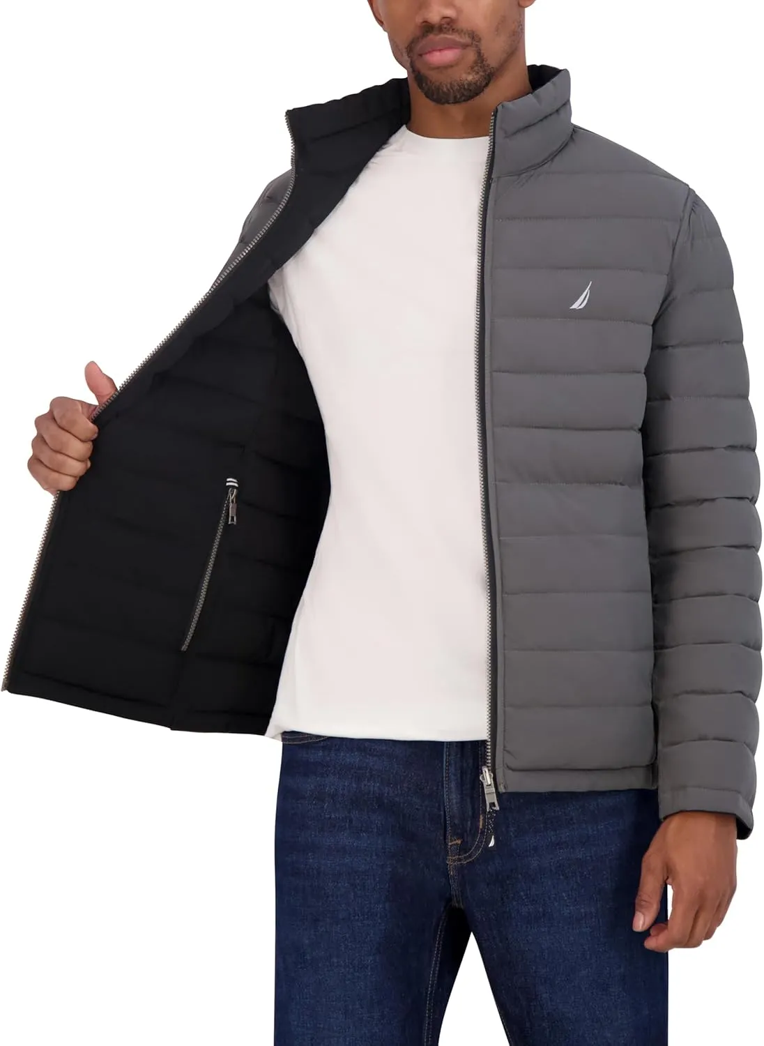 Nautica Men's Puffer Coat Reversible Midweight Insulated Winter Jacket