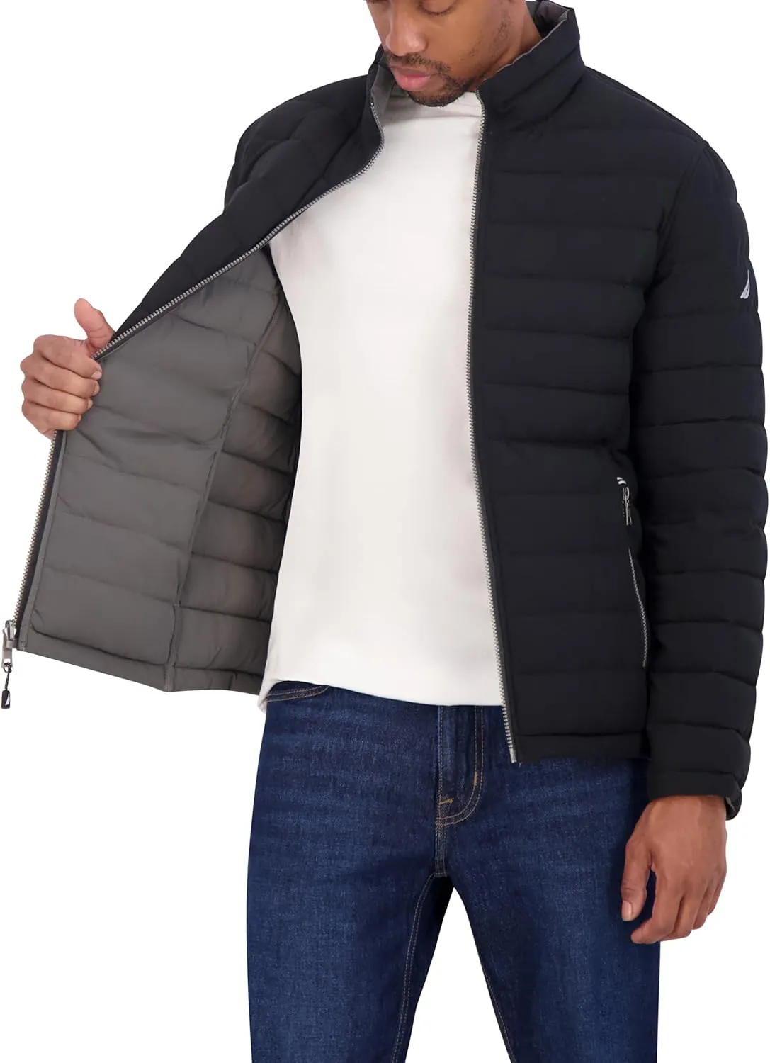 Nautica Men's Puffer Coat Reversible Midweight Insulated Winter Jacket