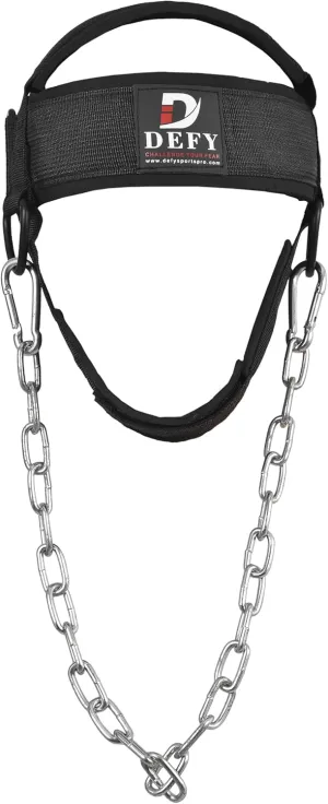Neck Harness for Weight Lifting Adjustable Neck Strengthener with Heavy Duty Steel 30" Inches Chain with Padded Support and Head & Chin Straps for Gym Boxing MMA and Injury Recovery