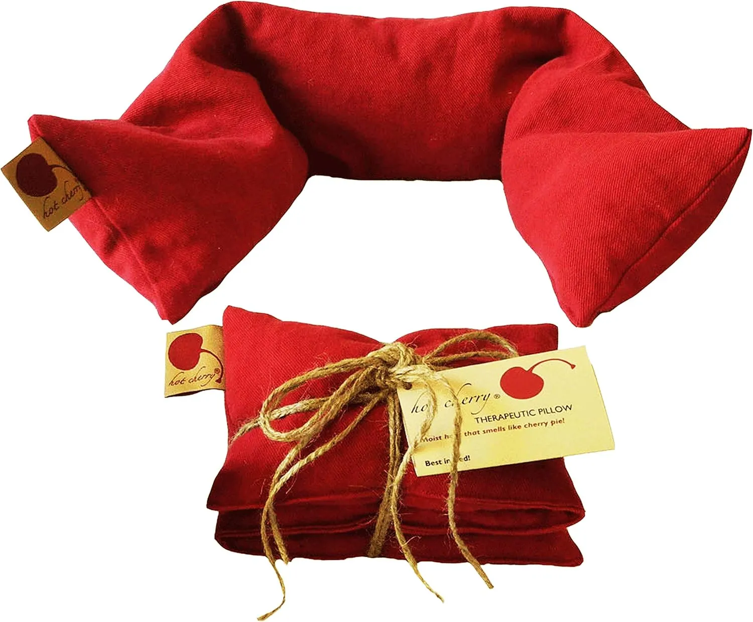 Neck Wrap Red Denim Cherry Pit-Stone Pillow, Microwavable Hot/Cold Compress, Sustainable Moist Heat Pack, Shoulder Pain Relief, Washable, Spa Gift.