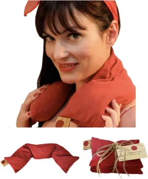 Neck Wrap Red Denim Cherry Pit-Stone Pillow, Microwavable Hot/Cold Compress, Sustainable Moist Heat Pack, Shoulder Pain Relief, Washable, Spa Gift.