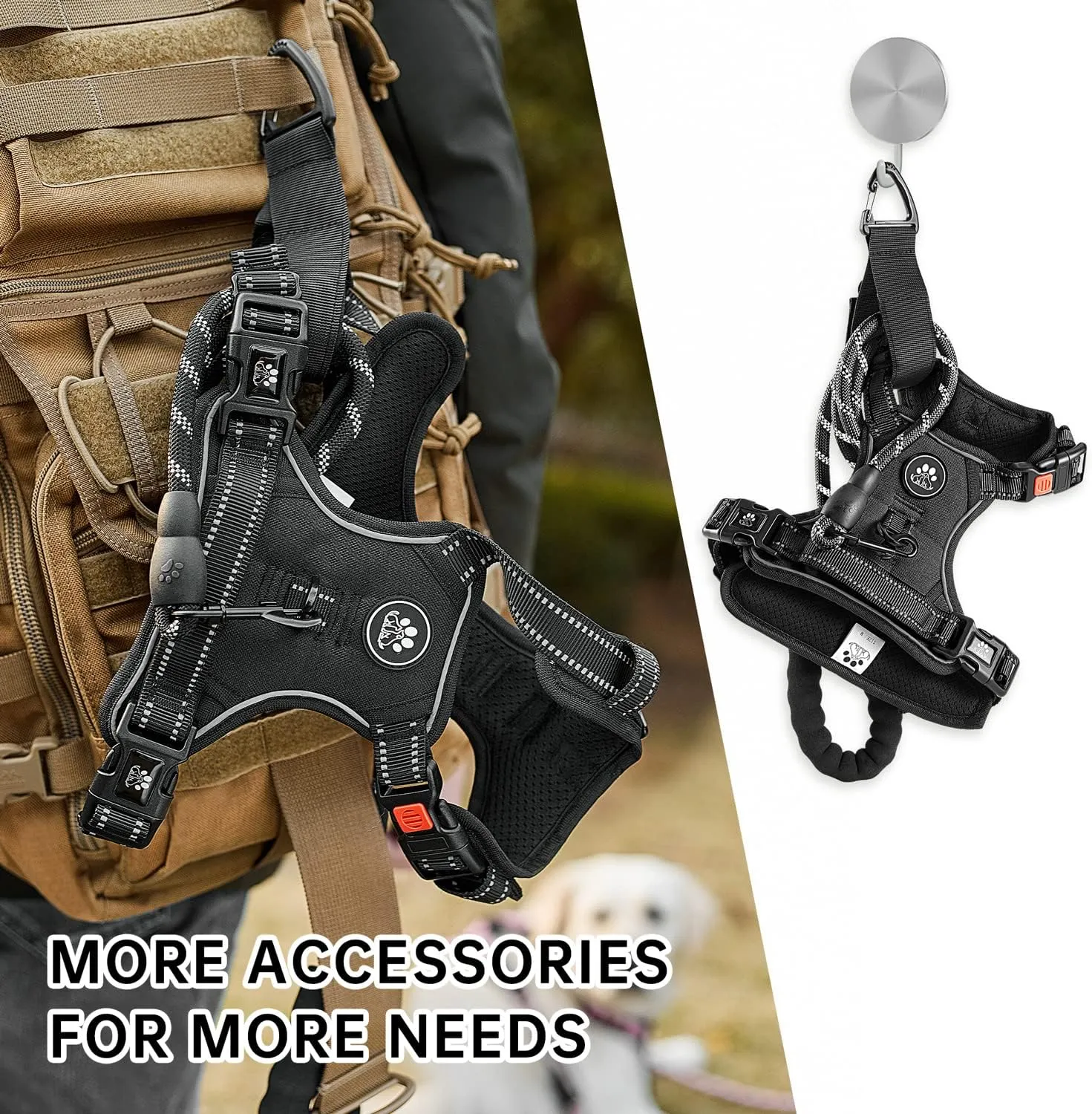 NESTROAD No Pull Dog Harness,Adjustable Oxford Dog Vest Harness with Leash,Reflective No-Choke Pet Harness with Easy Control Soft Handle for Small Dogs(Small,Black)