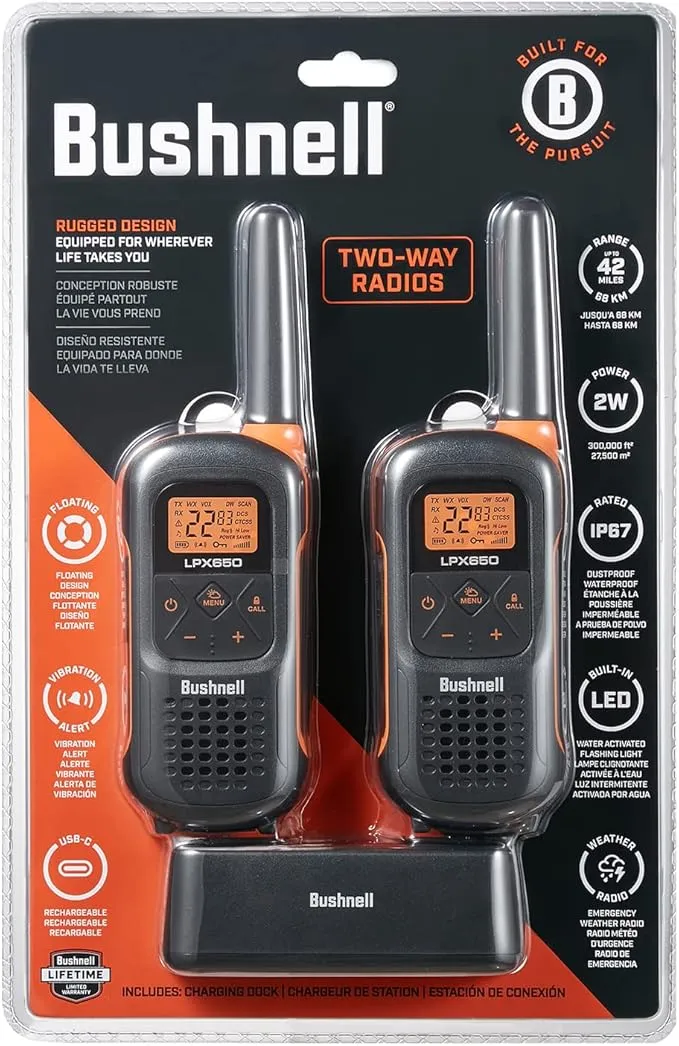 New Bushnell LPX650 Walkie Talkies - Waterproof Long Range Two Way Radios & Potable Aqua Water Purification Tablets with PA Plus, Portable and Effective Solution