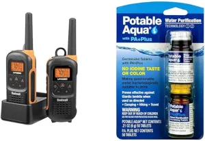 New Bushnell LPX650 Walkie Talkies - Waterproof Long Range Two Way Radios & Potable Aqua Water Purification Tablets with PA Plus, Portable and Effective Solution