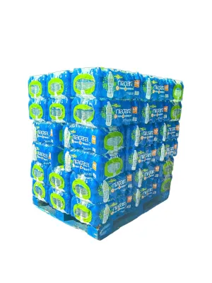 Niagara Purified Drinking Water in 16.9 oz bottles comes with 40 bottles per case, and there are 48 cases on each pallet, totaling 1,920 bottles for a full pallet.