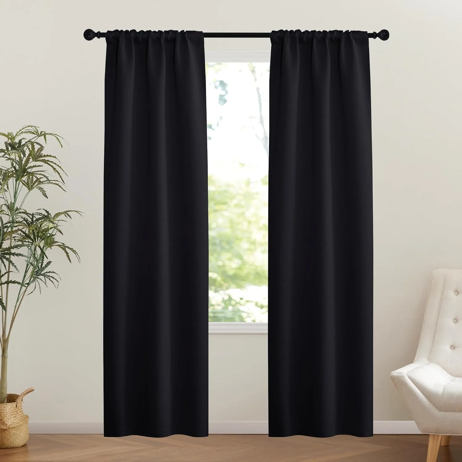 NICETOWN Blackout Doorway Curtains for Closet, Thermal Insulated Privacy French Door Curtain Temporary Door for Kitchen Storage Room Include Self Adhesive Track, Black, W25 x L80, 1 Panel
