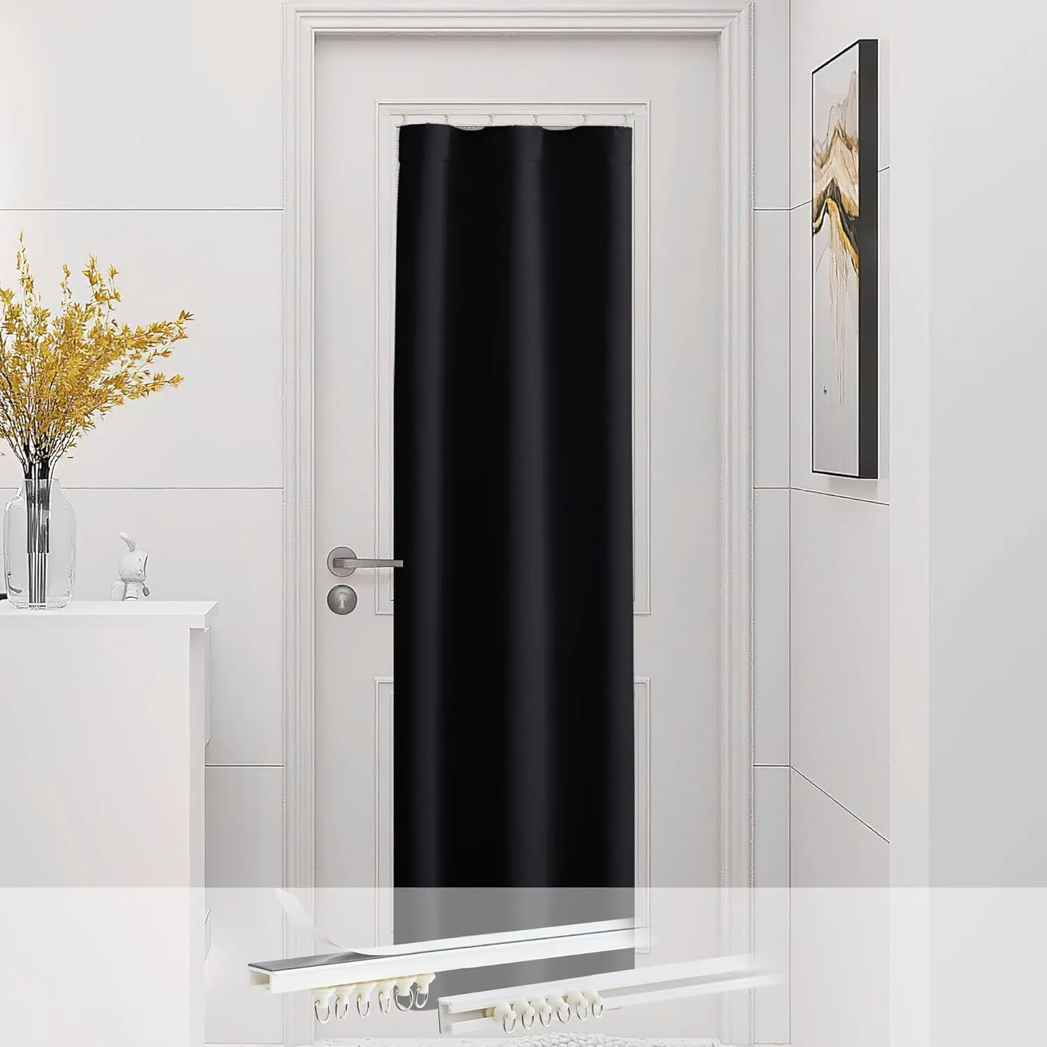 NICETOWN Blackout Doorway Curtains for Closet, Thermal Insulated Privacy French Door Curtain Temporary Door for Kitchen Storage Room Include Self Adhesive Track, Black, W25 x L80, 1 Panel