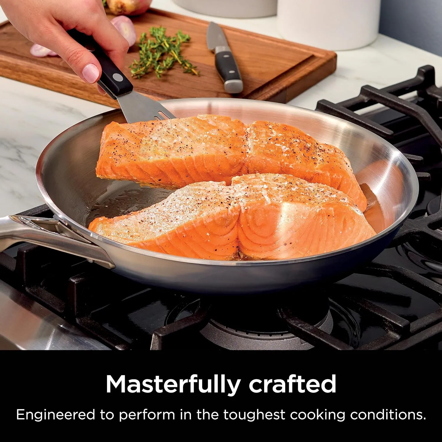 Ninja EverClad Commercial-Grade Stainless Steel 10.25" Fry Pan, Tri-Ply Pans, Oven Safe to 600°F, All Stovetops & Induction Compatible, Stainless, C90026