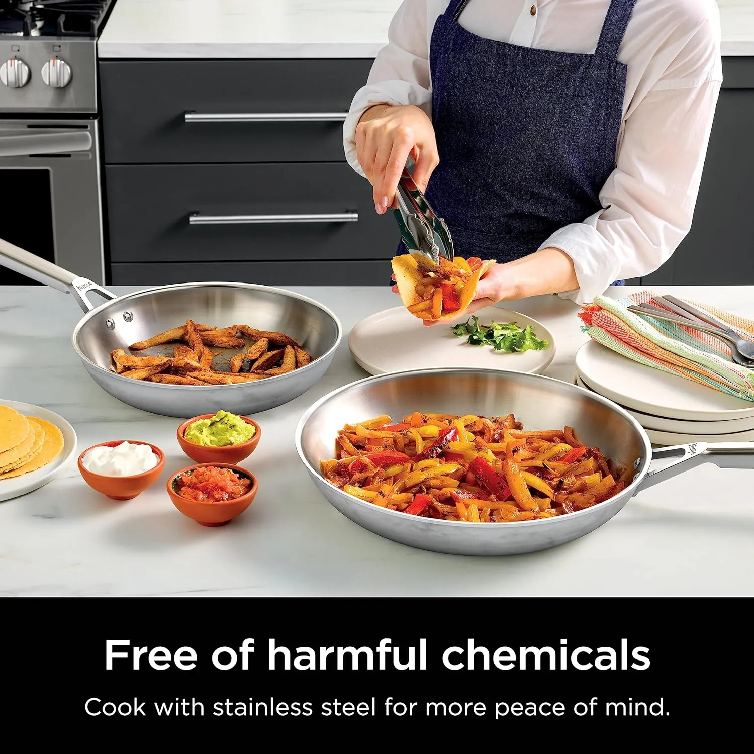 Ninja EverClad Commercial-Grade Stainless Steel 10.25" Fry Pan, Tri-Ply Pans, Oven Safe to 600°F, All Stovetops & Induction Compatible, Stainless, C90026