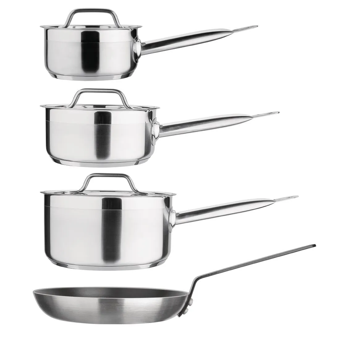 Nisbets Essentials Cook Like A Pro Stainless Steel & Aluminium 4-Piece Saucepan & Frying Pan Set