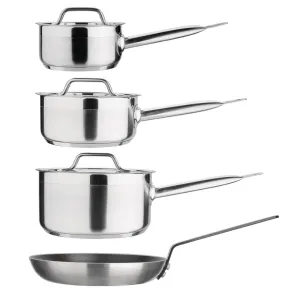 Nisbets Essentials Cook Like A Pro Stainless Steel & Aluminium 4-Piece Saucepan & Frying Pan Set