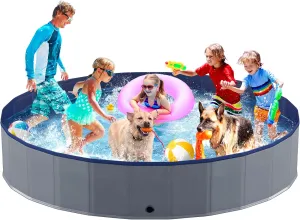 Niubya Portable Dog Pool, Foldable Pet Swimming Pool, Anti-Slip Collapsible Pet Bathtub, Hard Plastic Bath Pool for Pets Dogs and Cats, 97 x 16 Inches