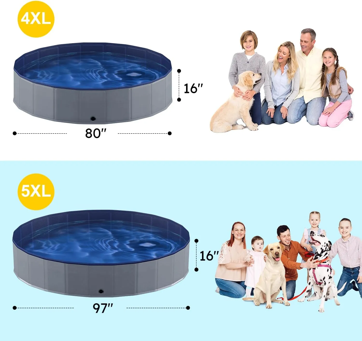 Niubya Portable Dog Pool, Foldable Pet Swimming Pool, Anti-Slip Collapsible Pet Bathtub, Hard Plastic Bath Pool for Pets Dogs and Cats, 97 x 16 Inches