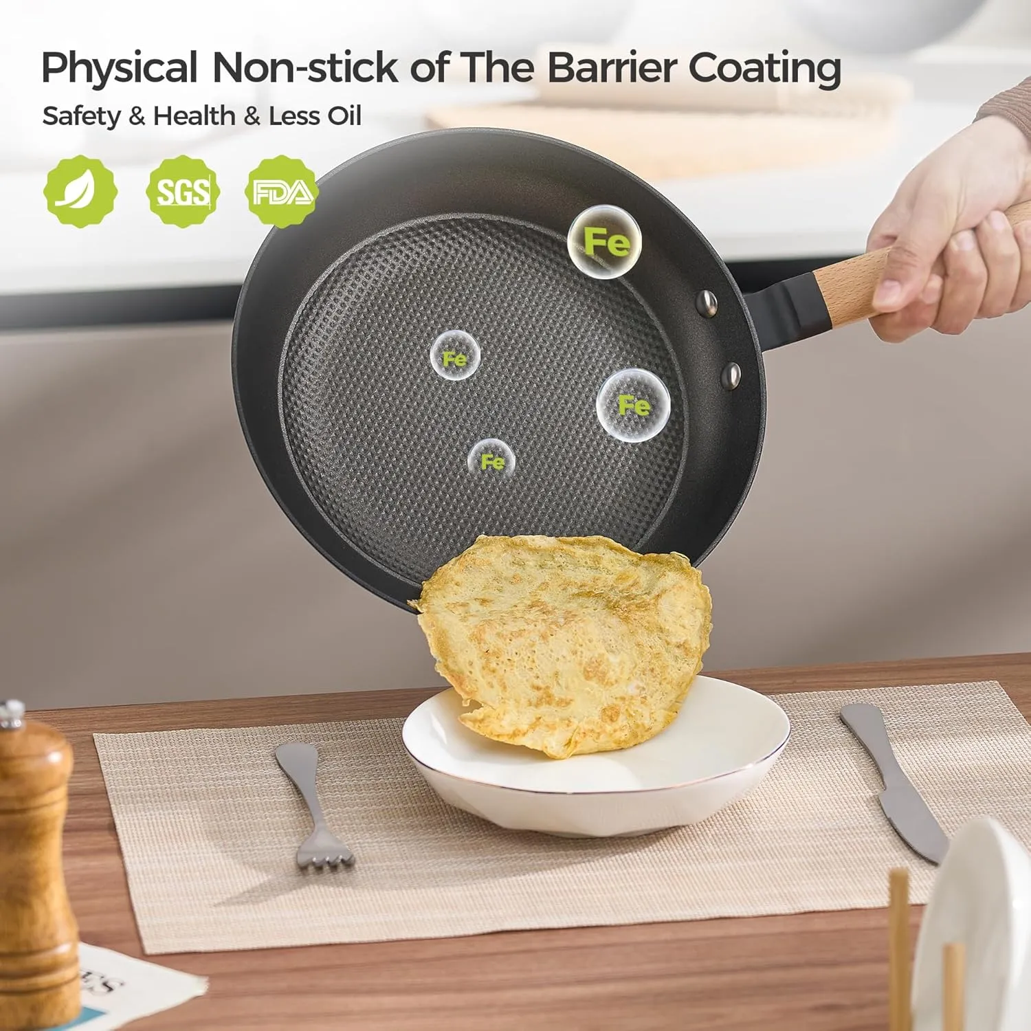 Nonstick Frying Pan Set, 8" 10" 12" Ceramic Frying Pans, Pre-seasoned Cast Iron Pan Cookware Set with Removable Handle, Dishwasher Safe, Free of PFAS & PFOA, Compatible with All Stovetops