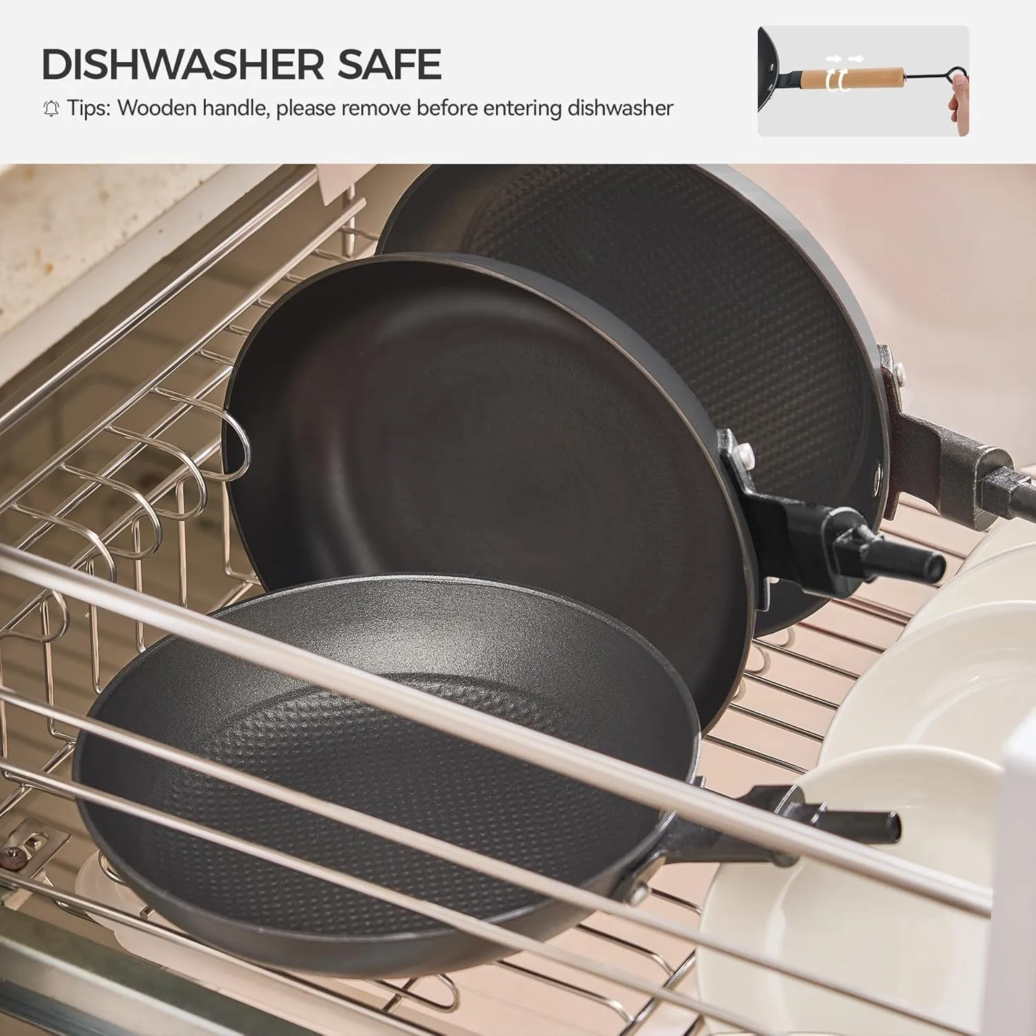 Nonstick Frying Pan Set, 8" 10" 12" Ceramic Frying Pans, Pre-seasoned Cast Iron Pan Cookware Set with Removable Handle, Dishwasher Safe, Free of PFAS & PFOA, Compatible with All Stovetops